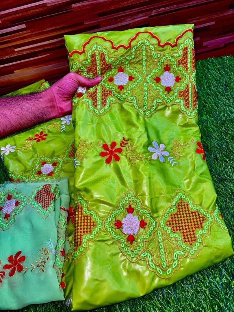 Luxurious Embroidered Bazin Riche Fabric, 3 Yards with Matching Scarf