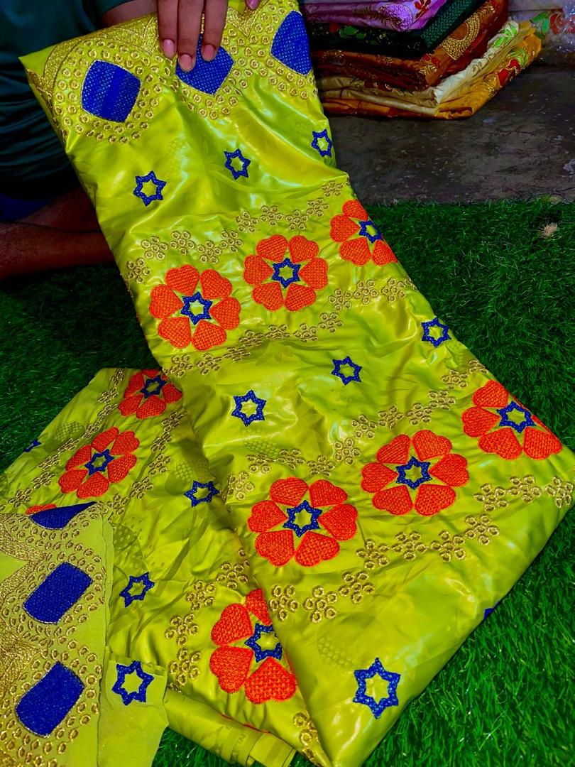Luxurious Embroidered Bazin Riche Fabric, 3 Yards with Matching Scarf