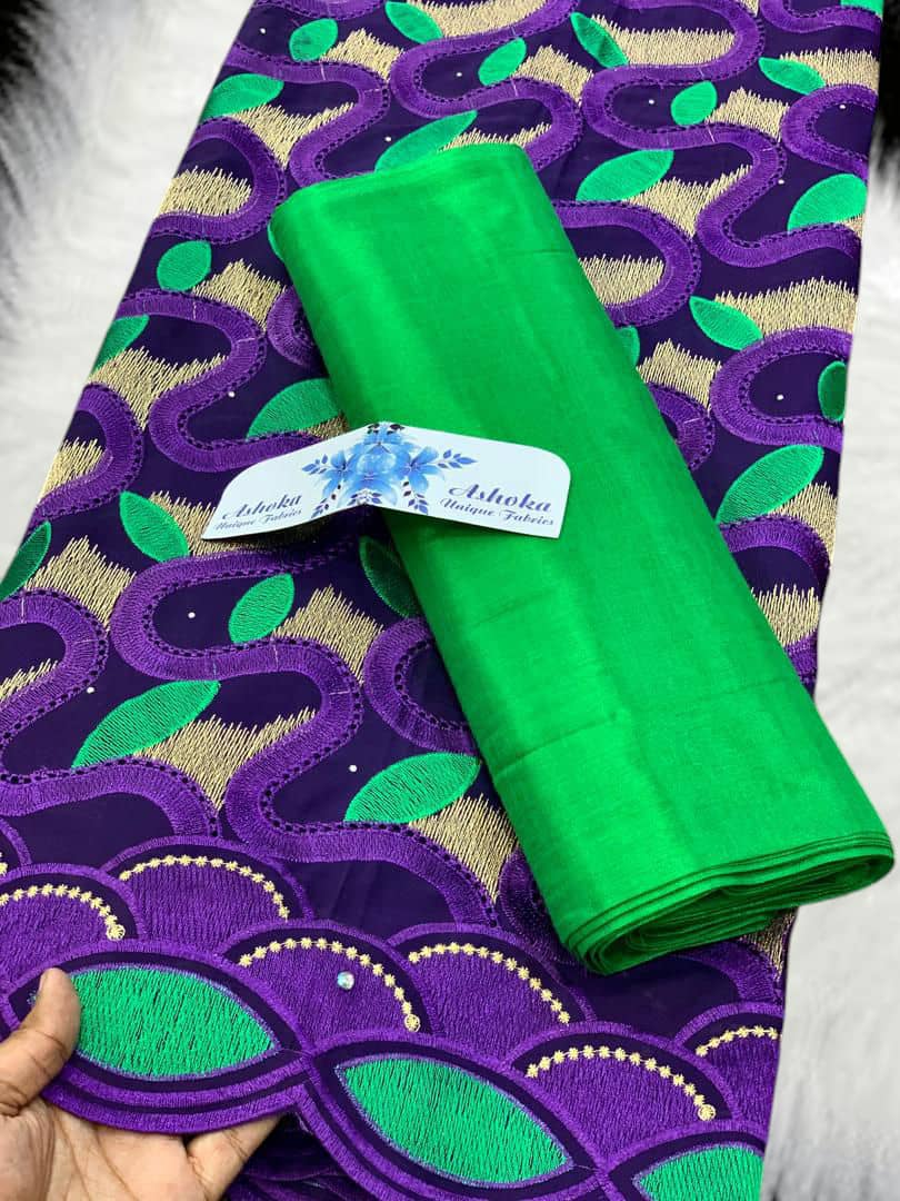 20 colors Available Luxury African Lace Fabric Set – 5 Yards Embroidered Voile + 2 Yards Matching Headwrap | Bridal Lace, Swiss Voile, Ships Worldwide