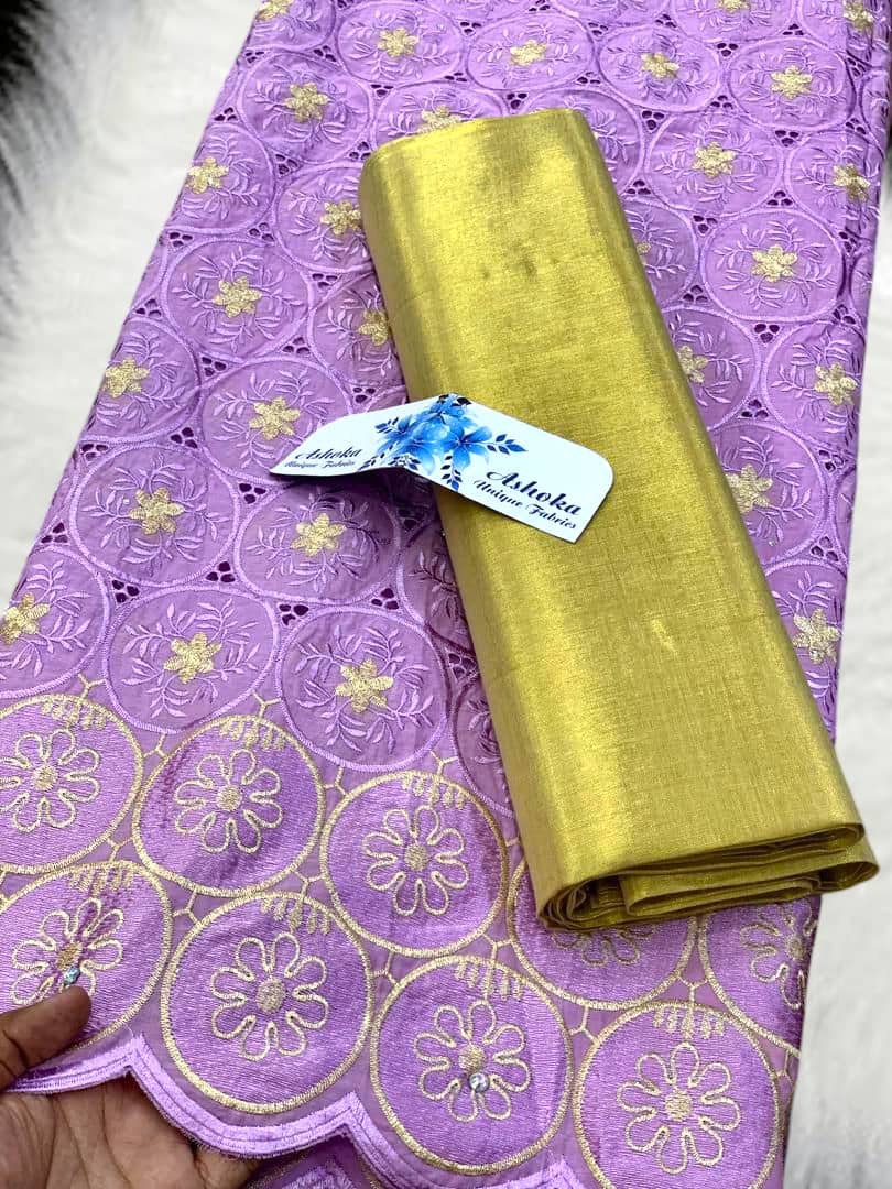 20 colors Available Luxury African Lace Fabric Set – 5 Yards Embroidered Voile + 2 Yards Matching Headwrap | Bridal Lace, Swiss Voile, Ships Worldwide
