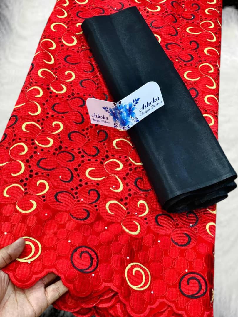 20 colors Available Luxury African Lace Fabric Set – 5 Yards Embroidered Voile + 2 Yards Matching Headwrap | Bridal Lace, Swiss Voile, Ships Worldwide