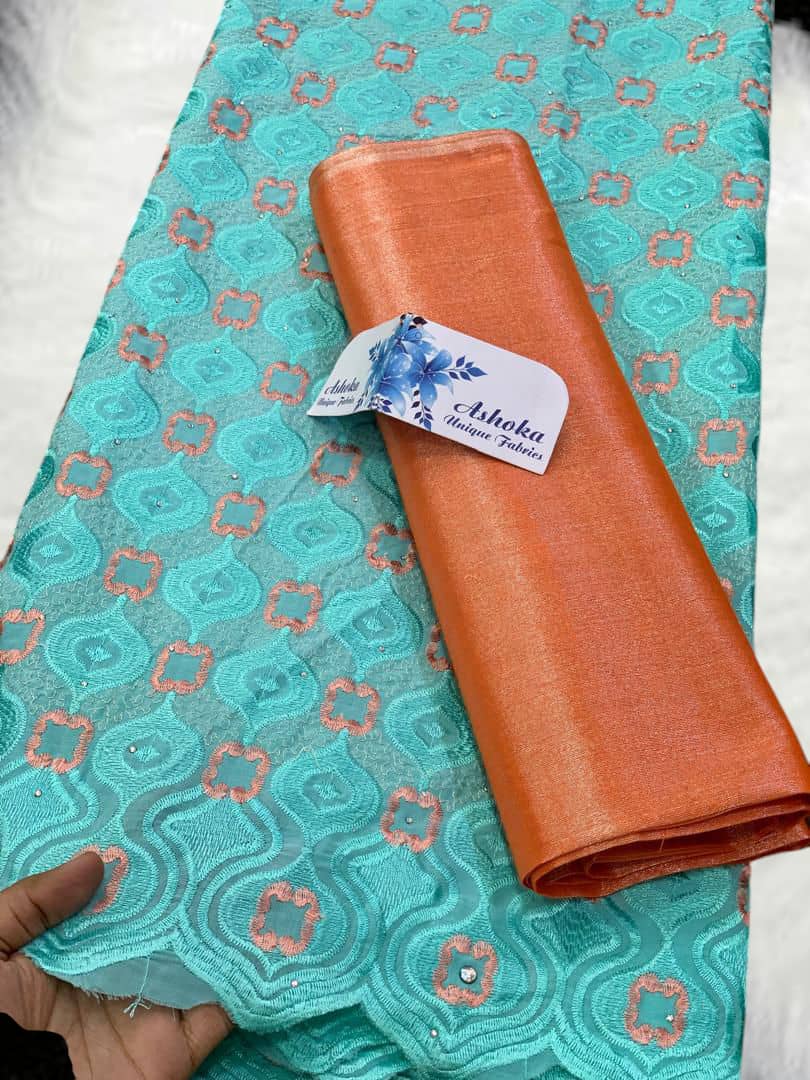 20 colors Available Luxury African Lace Fabric Set – 5 Yards Embroidered Voile + 2 Yards Matching Headwrap | Bridal Lace, Swiss Voile, Ships Worldwide