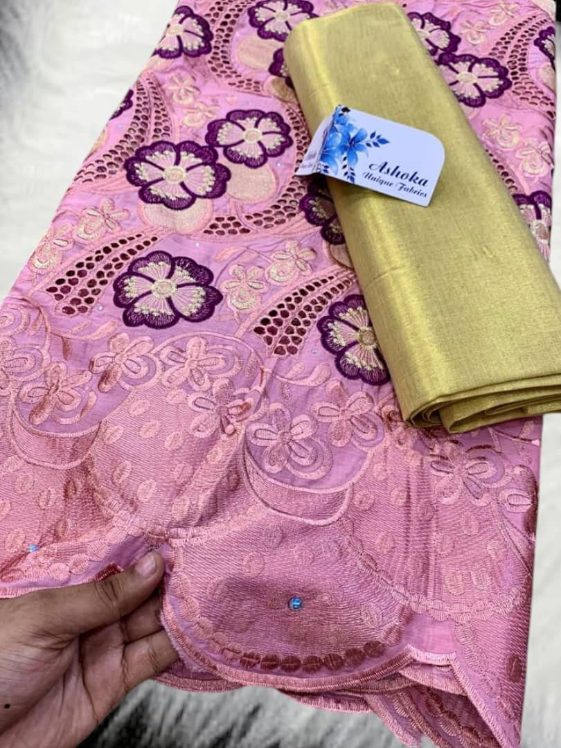20 colors Available Luxury African Lace Fabric Set – 5 Yards Embroidered Voile + 2 Yards Matching Headwrap | Bridal Lace, Swiss Voile, Ships Worldwide