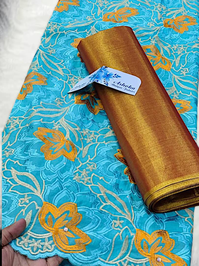 20 colors Available Luxury African Lace Fabric Set – 5 Yards Embroidered Voile + 2 Yards Matching Headwrap | Bridal Lace, Swiss Voile, Ships Worldwide