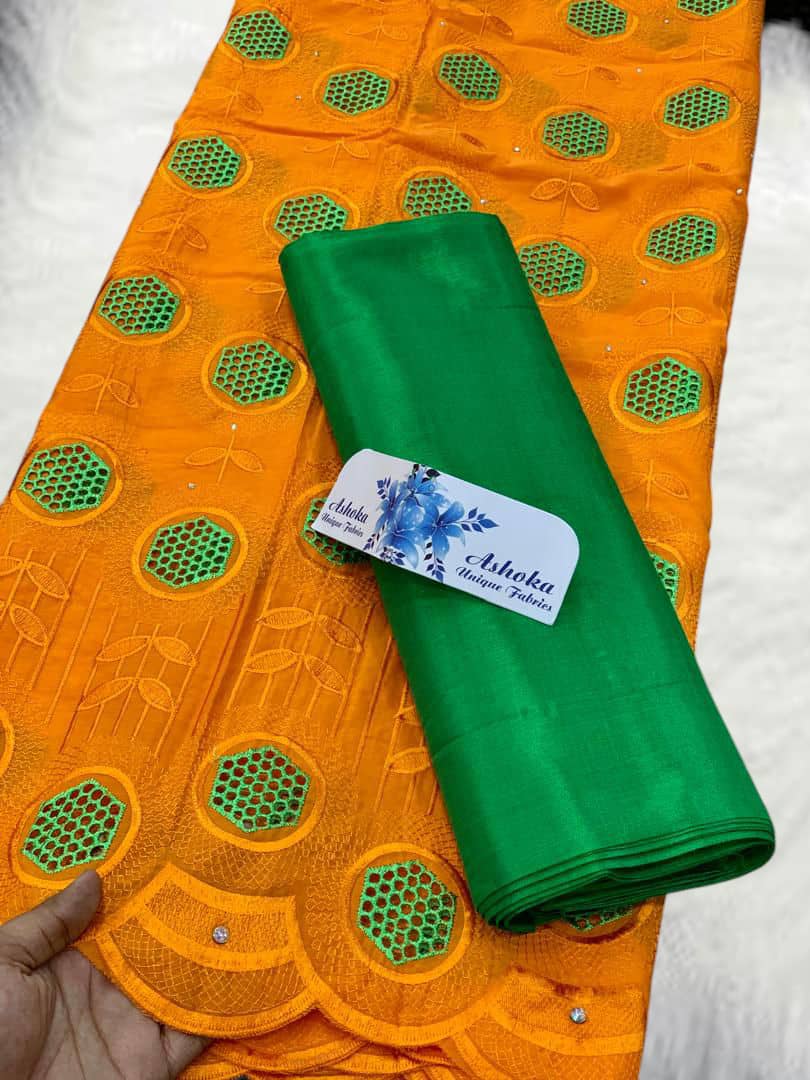 20 colors Available Luxury African Lace Fabric Set – 5 Yards Embroidered Voile + 2 Yards Matching Headwrap | Bridal Lace, Swiss Voile, Ships Worldwide