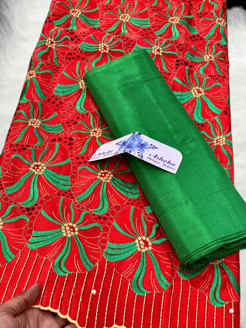 20 colors Available Luxury African Lace Fabric Set – 5 Yards Embroidered Voile + 2 Yards Matching Headwrap | Bridal Lace, Swiss Voile, Ships Worldwide