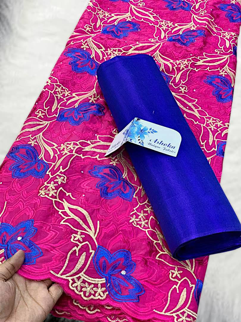 20 colors Available Luxury African Lace Fabric Set – 5 Yards Embroidered Voile + 2 Yards Matching Headwrap | Bridal Lace, Swiss Voile, Ships Worldwide