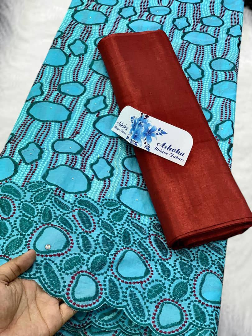 20 colors Available Luxury African Lace Fabric Set – 5 Yards Embroidered Voile + 2 Yards Matching Headwrap | Bridal Lace, Swiss Voile, Ships Worldwide