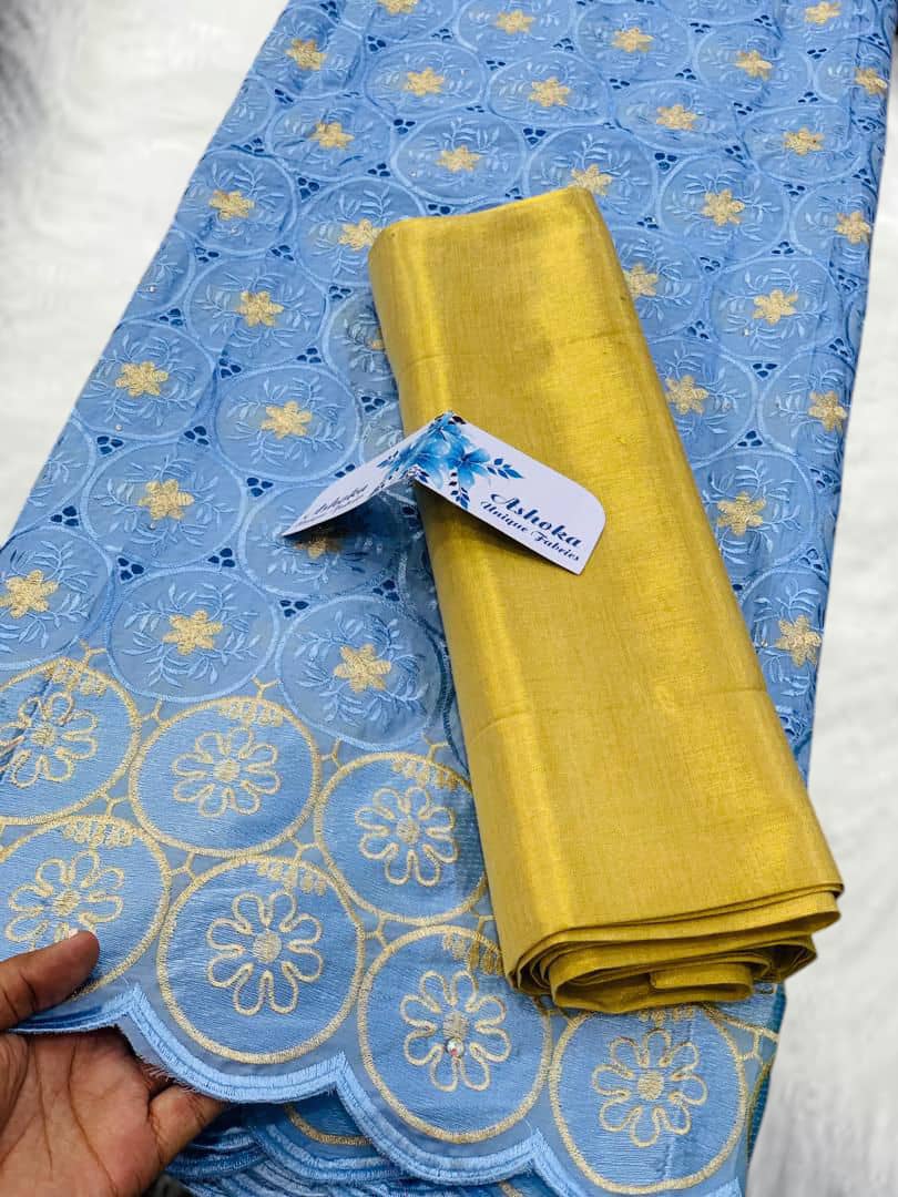 20 colors Available Luxury African Lace Fabric Set – 5 Yards Embroidered Voile + 2 Yards Matching Headwrap | Bridal Lace, Swiss Voile, Ships Worldwide