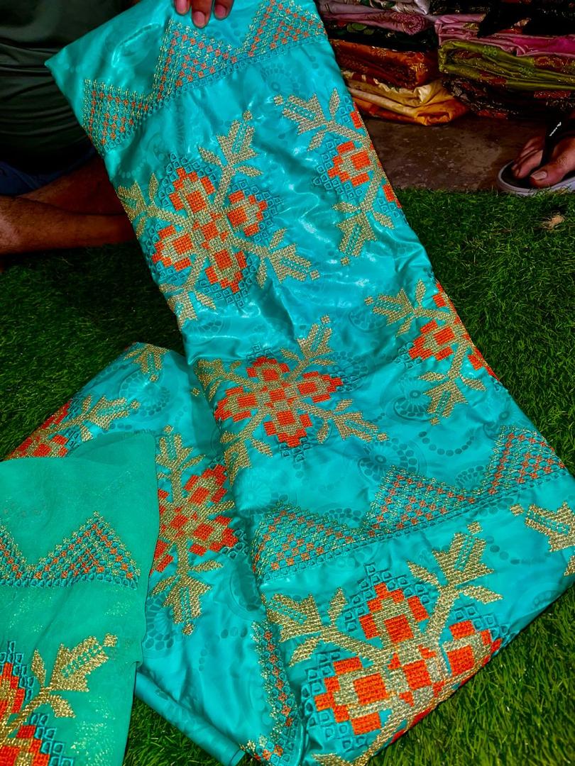 Luxurious Embroidered Bazin Riche Fabric, 3 Yards with Matching Scarf