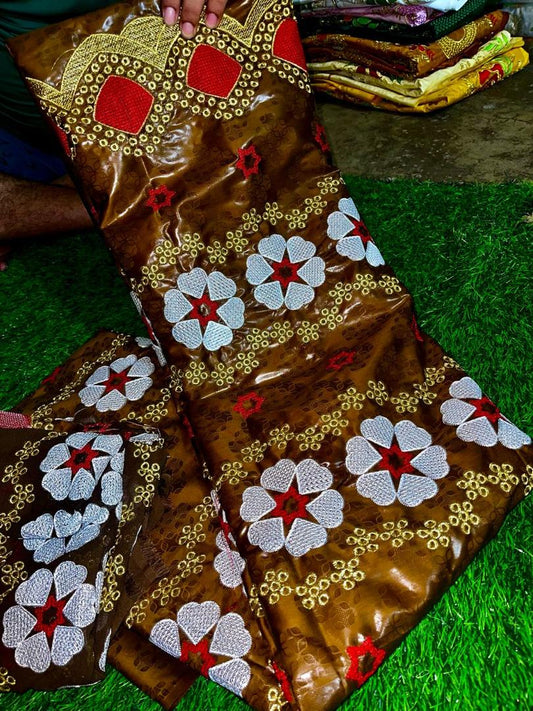 Luxurious Guinea Mali Senegal Bazin Riche Fabric | 3 Yards with Matching Scarf | Premium Embroidered Brocade 3-5 Days Shipping Limited Stock