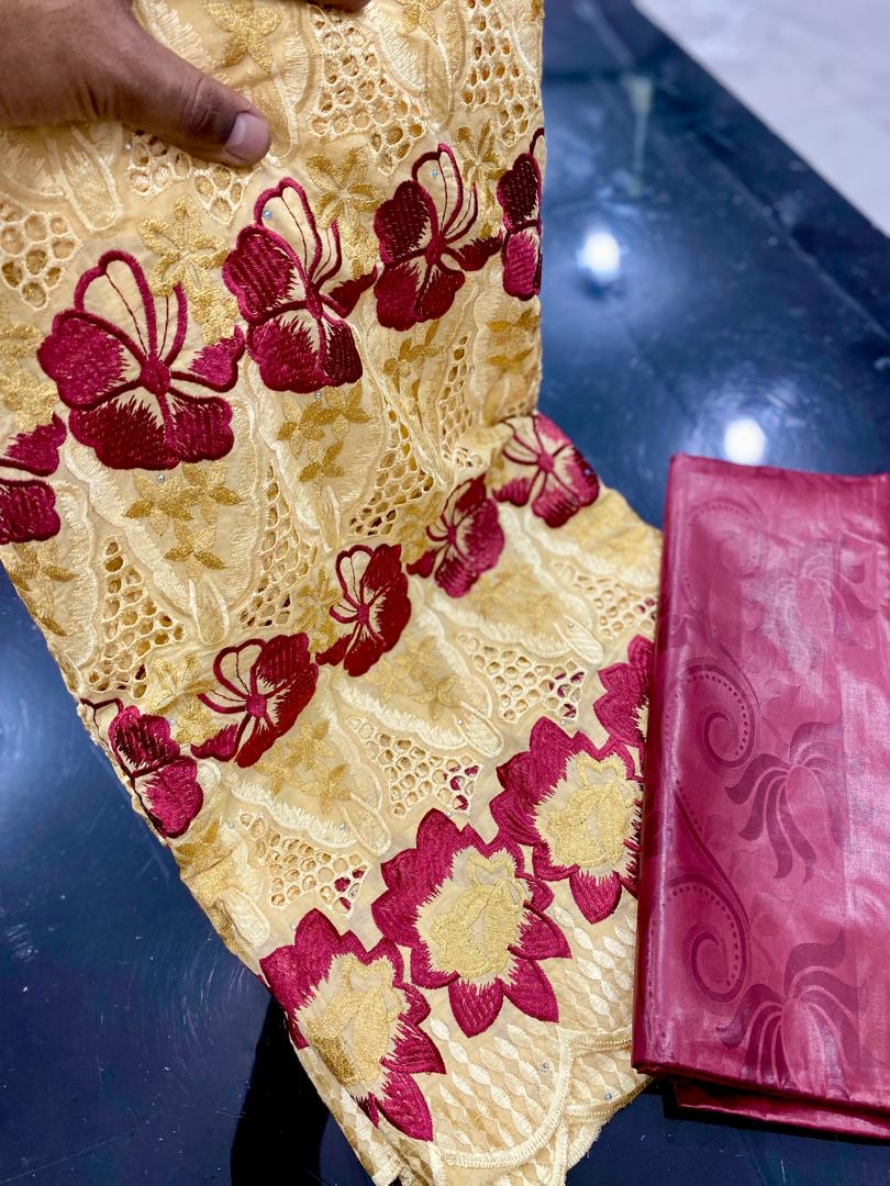 Embroidered Lace and Bazin Riche, Premium Sewing Materials for African-Inspired Fashion