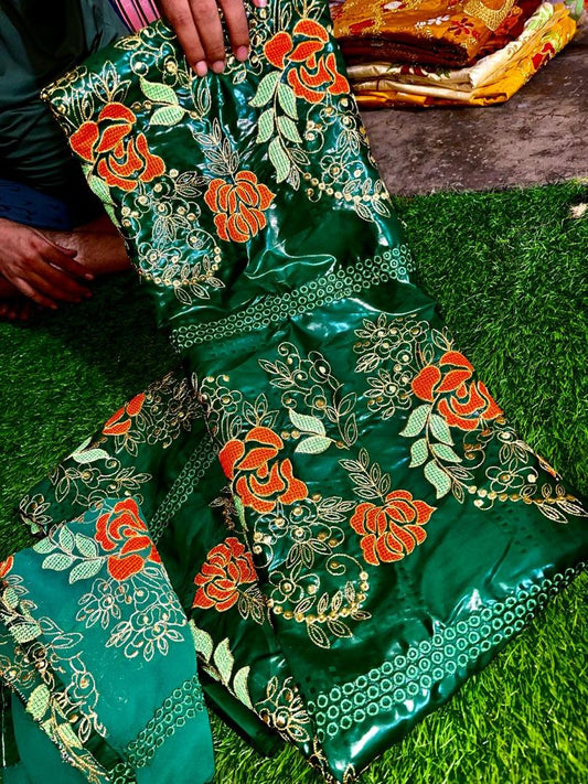 Luxurious Embroidered Bazin Riche Fabric, 3 Yards with Matching Scarf