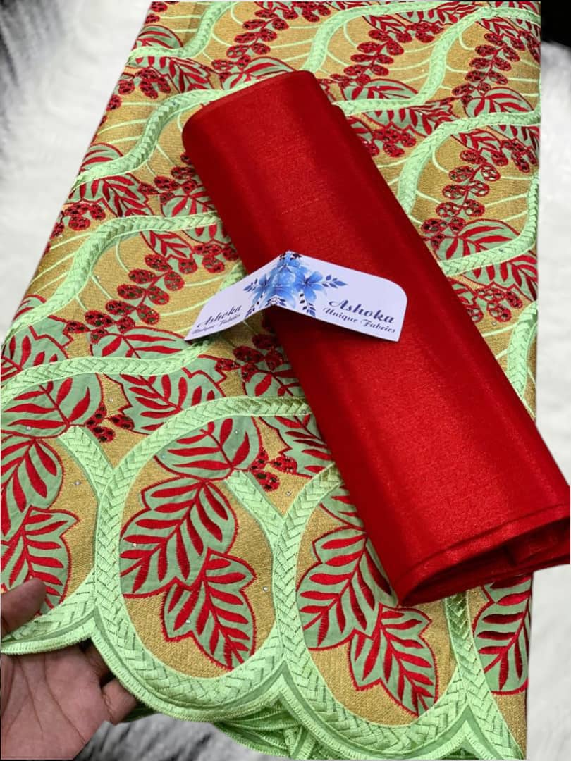 20 colors Available Luxury African Lace Fabric Set – 5 Yards Embroidered Voile + 2 Yards Matching Headwrap | Bridal Lace, Swiss Voile, Ships Worldwide
